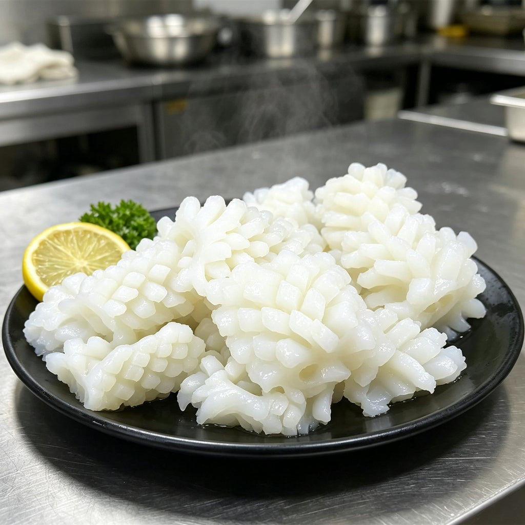 Fresh Flower-Cut Squid Ready To Cook