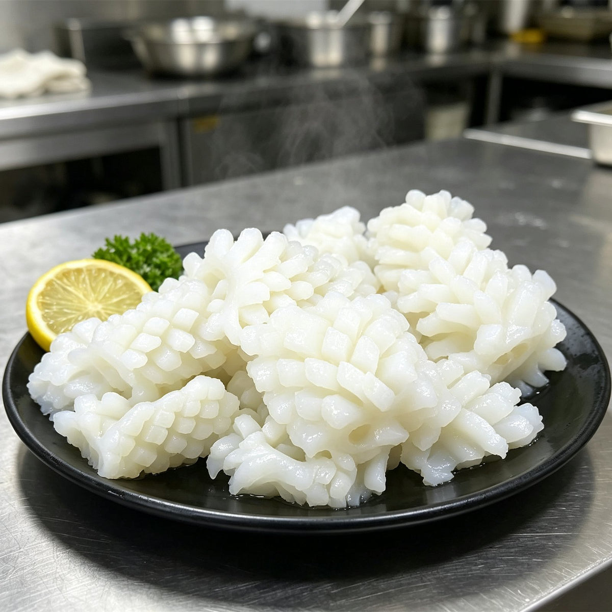 Fresh Flower-Cut Squid Ready To Cook